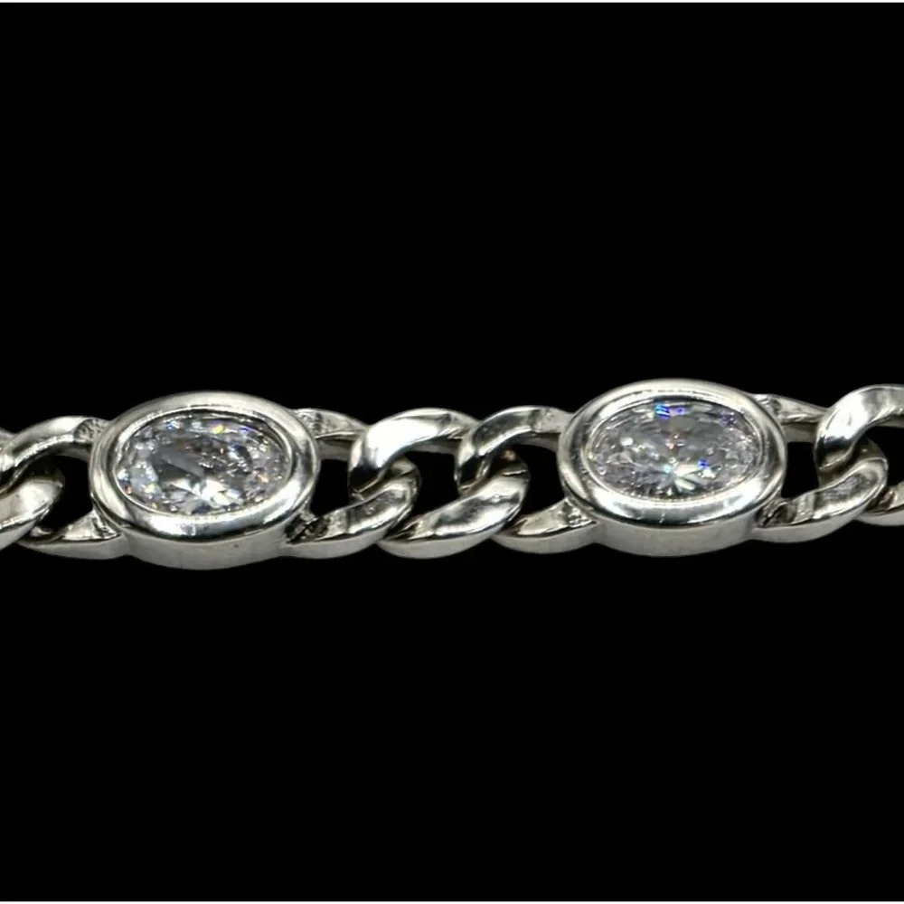 New Tocara Sterling Silver Bracelet Oval DiAmi Crystals Sparkle 925 Curb Link 7